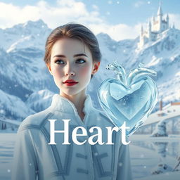 A breathtaking, snowy kingdom landscape with majestic snow-capped mountains, showcasing an intricate palace made of ice in the background