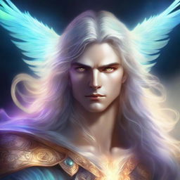 A high-quality digital art piece featuring a male Aasimar