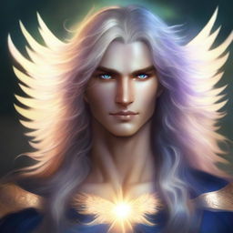 A high-quality digital art piece featuring a male Aasimar