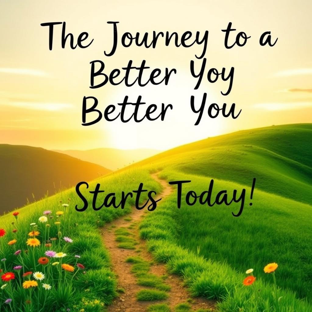 A motivational poster centered around the theme of self-improvement, featuring a vibrant and serene landscape that embodies growth and positivity