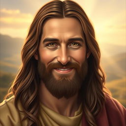 A serene and warm portrait of Jesus Christ with a gentle smile, radiating compassion and love