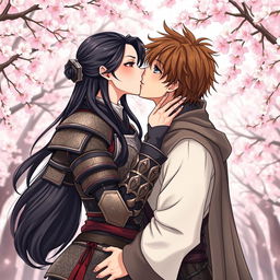 An illustration in manhwa style depicting a beautiful couple kissing