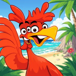 A stylized illustration of Heihei, the comical rooster from the Disney movie Moana
