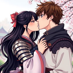 A beautiful couple kissing in a manhwa style illustration