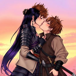 An illustration in a vibrant manhwa style depicting a beautiful couple sharing a passionate kiss