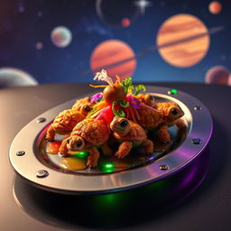 A futuristic, whimsical dish called 'galactic fried turtles'