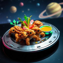 A futuristic, whimsical dish called 'galactic fried turtles'