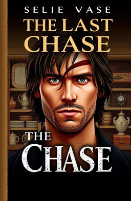 A captivating book cover for "The Last Chase" featuring a male character with tanish colored skin and a little facial hair, showcasing a well-defined face