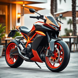 A striking 3D rendering of a futuristic 1400 cm3 Benelli racing motorcycle, showcasing a truly unique design