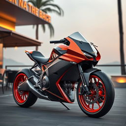 A striking 3D rendering of a futuristic 1400 cm3 Benelli racing motorcycle, showcasing a truly unique design