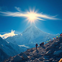 An awe-inspiring design showcasing Mount Everest in Nepal, framed by a stunning sunrise