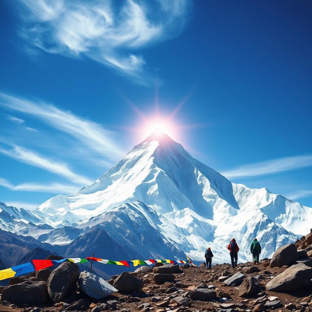 An awe-inspiring design showcasing Mount Everest in Nepal, framed by a stunning sunrise