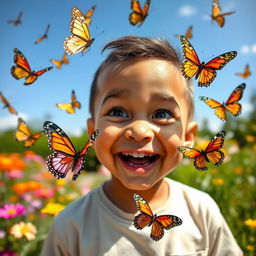 A joyful young boy with large, bright eyes, filled with happiness