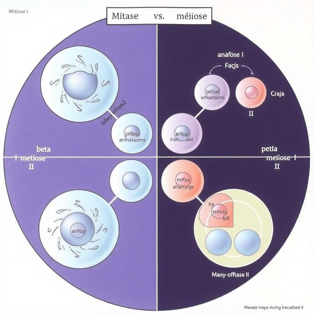 Um mapa mental detalhado e visualmente envolvente ilustrando as diferenças entre mitose e meiose