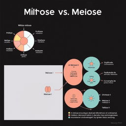 Um mapa mental detalhado e visualmente envolvente ilustrando as diferenças entre mitose e meiose