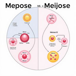 Um mapa mental detalhado e visualmente envolvente ilustrando as diferenças entre mitose e meiose