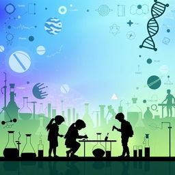 An engaging background for a science competition theme, showcasing various scientific elements such as test tubes, beakers, DNA double helix, planets, and scientific formulas