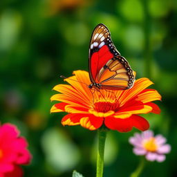 A beautiful butterfly resting delicately on a vibrant flower