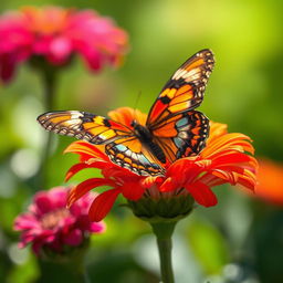 A beautiful butterfly resting delicately on a vibrant flower