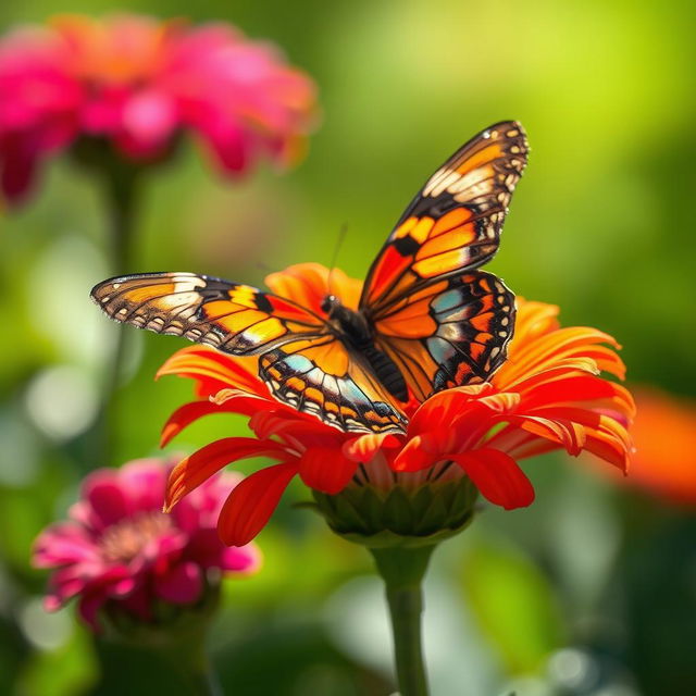 A beautiful butterfly resting delicately on a vibrant flower