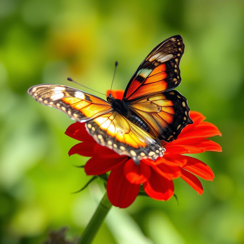 A beautiful butterfly resting delicately on a vibrant flower