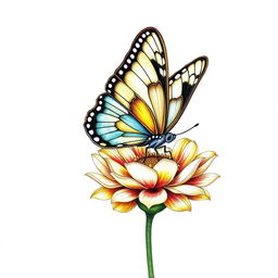 A beautifully detailed drawing of a butterfly perched gracefully on a flower