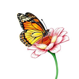 A beautifully detailed drawing of a butterfly perched gracefully on a flower