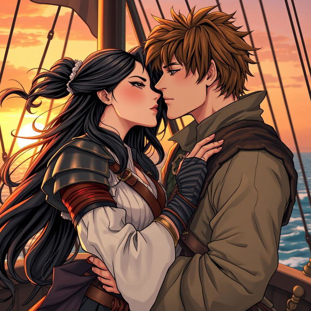 An illustration in manhwa style of a passionate couple kissing