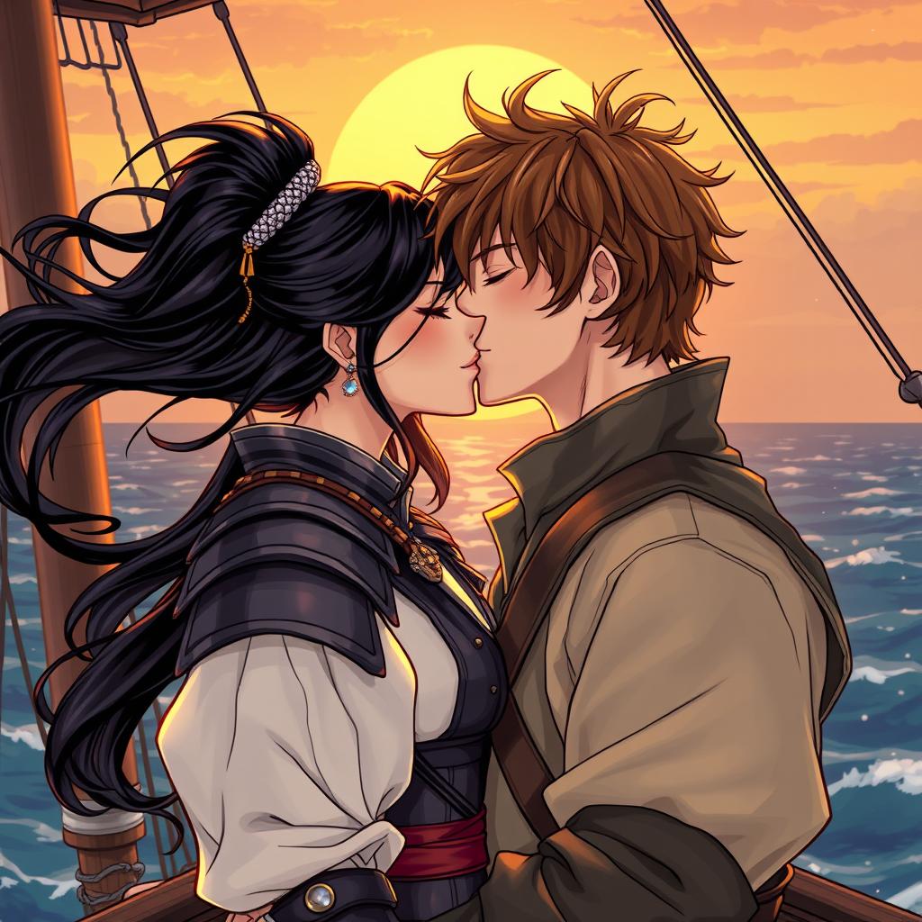 An illustration in manhwa style of a passionate couple kissing