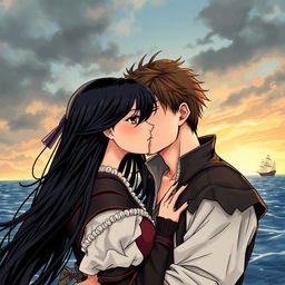 An illustration in manhwa style featuring a couple kissing