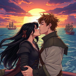A vivid manhwa-style illustration depicting a romantic scene of a couple kissing
