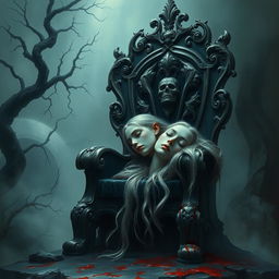 A highly artistic representation of a surreal scene in a dark fantasy setting