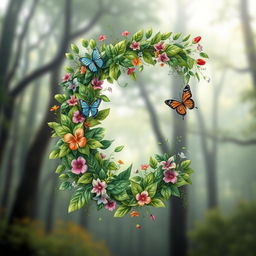 A letter 'C' beautifully designed with intricate nature elements