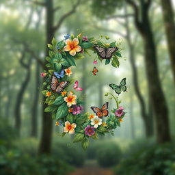 A letter 'C' beautifully designed with intricate nature elements