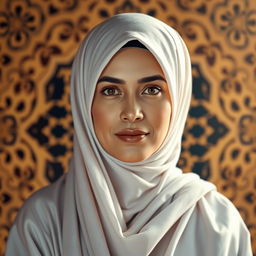 A visual representation of Sumayyah binti Khayyat, an iconic Muslimah figure, depicted wearing traditional Islamic attire that reflects her heritage