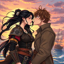 A manhwa-style illustration featuring a romantic scene of a couple kissing