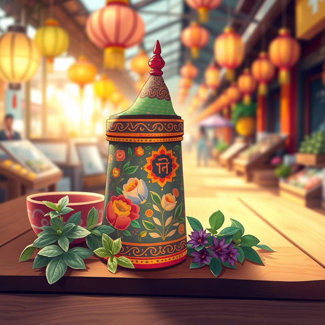 A whimsical and colorful illustration of a unique Thai inhaler called 'ยาดมโหนกระแส'