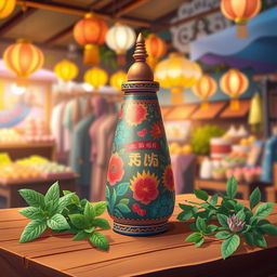 A whimsical and colorful illustration of a unique Thai inhaler called 'ยาดมโหนกระแส'