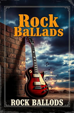 An artistic album cover for a collection of Rock Ballads, featuring a powerful electric guitar leaning against an old brick wall, with soft glowing light illuminating the scene