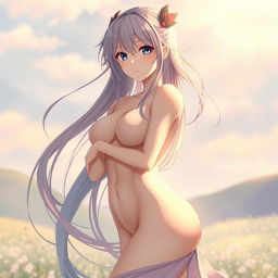 A beautifully rendered anime character, showcasing an artistic interpretation of a female figure in a tasteful nude pose