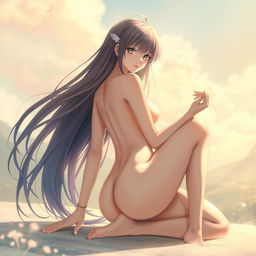 A beautifully rendered anime character, showcasing an artistic interpretation of a female figure in a tasteful nude pose