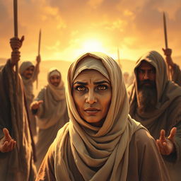 A powerful image depicting Sumayyah binti Khayyat and her family being forced out into the scorching desert of Makkah