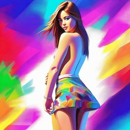 A highest quality digital art image showcasing a beautiful girl in a stylish short skirt and top