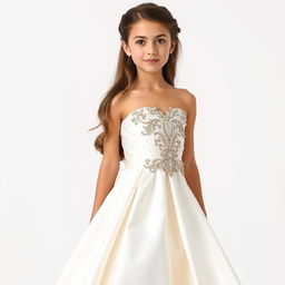 A beautiful girl wearing an elegant designer gown, showcasing intricate details and luxurious fabrics