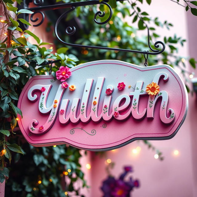 A vibrant and artistic sign displaying the name 'Yullieth' in an elegant, flowing font