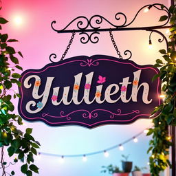 A vibrant and artistic sign displaying the name 'Yullieth' in an elegant, flowing font