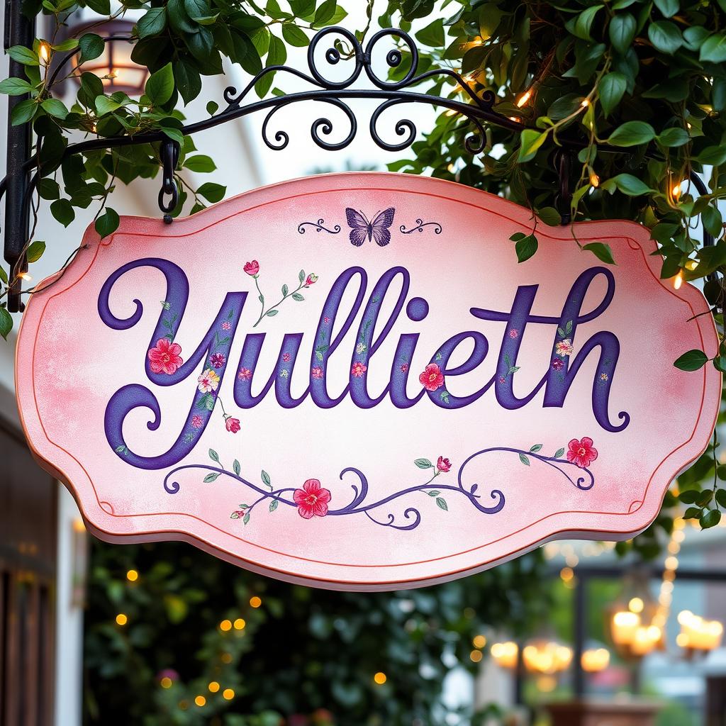 A vibrant and artistic sign displaying the name 'Yullieth' in an elegant, flowing font