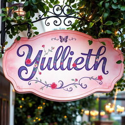 A vibrant and artistic sign displaying the name 'Yullieth' in an elegant, flowing font