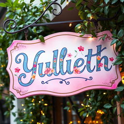 A vibrant and artistic sign displaying the name 'Yullieth' in an elegant, flowing font