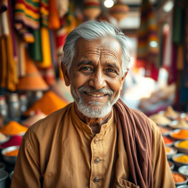 A portrait of an older Indian gentleman, showcasing his wisdom and experience